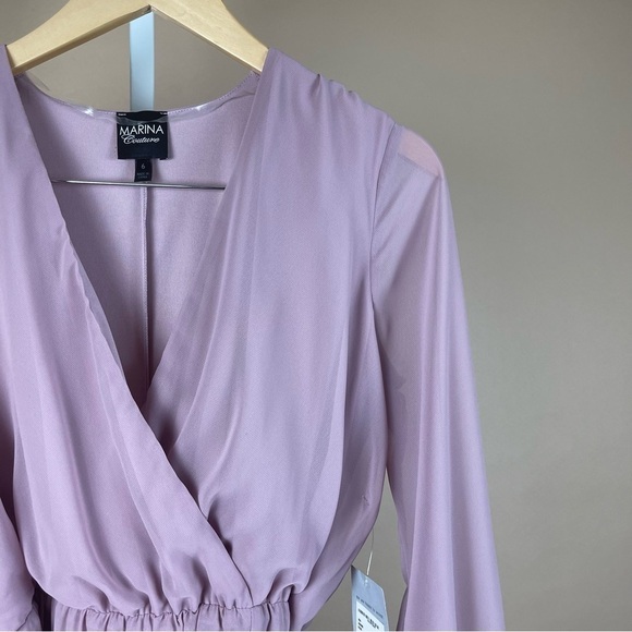 NEW MARINA SIZE 6 LONG SLEEVE CHIFFON GOWN MAUVE ROSE FORMAL ELEGANT SIDE SLIT - Picture 13 of 13